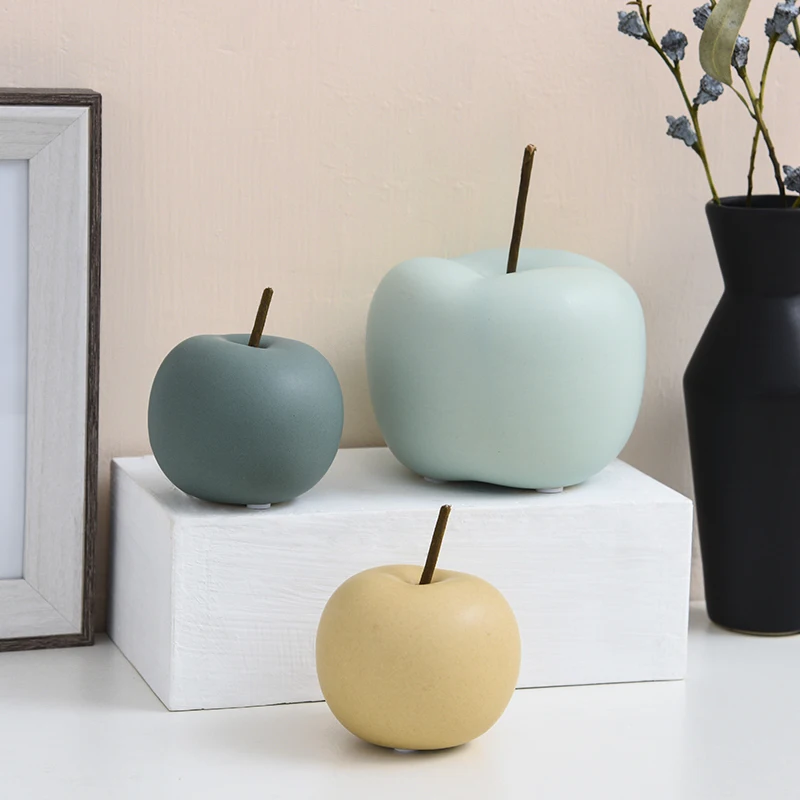 

2-piece Ceramic Apple Figurine Home Decor Fruit Centerpiece Colorful Apple Pomme Ornaments Sweet Gift for Wedding