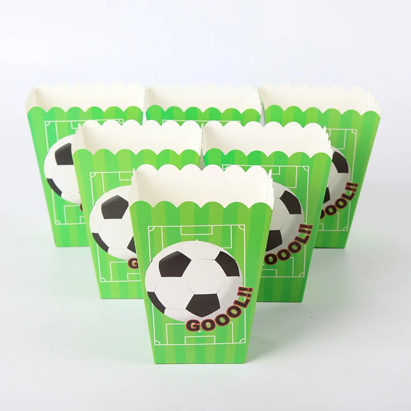 

6pcs/lot Football&Soccer Theme Popcorn Box Happy Birthday Party Supply Popcorn Bags Kids Favors Disposable Tableware Package