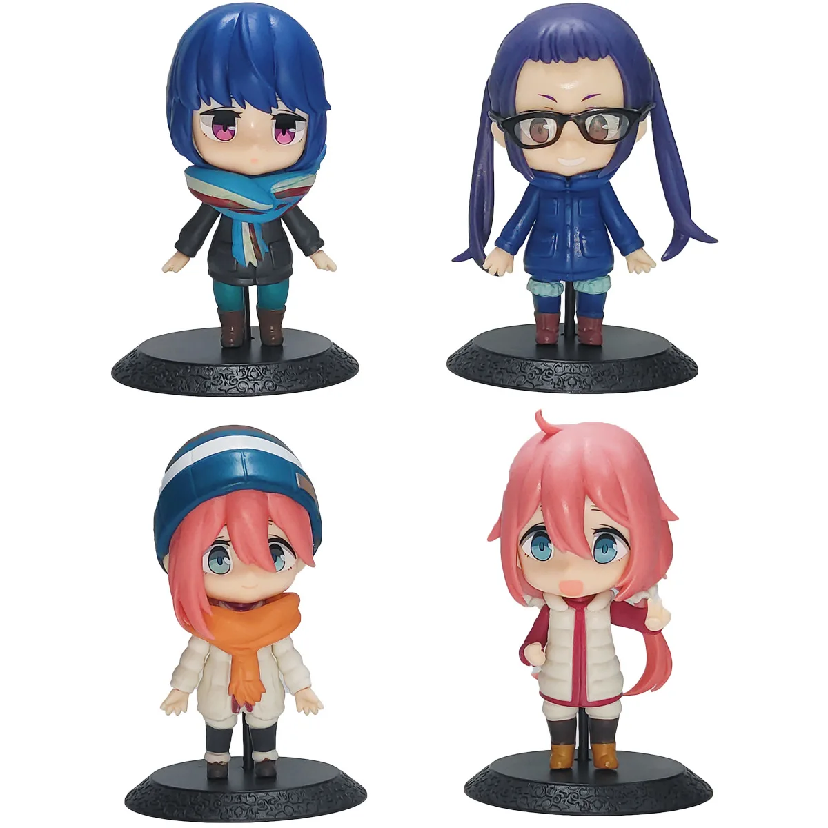 

4pcs/set 10cm Kagamihara Nadeshiko Yuru Camp Chiaki Ohgaki Shima Rin PVC Collectible Model Doll Figure Toys
