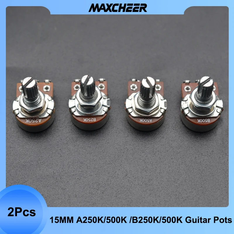 

2pcs A500K/250K Potentiometer Splined Small Pot Electric Guitar Bass Effect Amp Tone Volume 15mm Shaft Parts B500K/250K