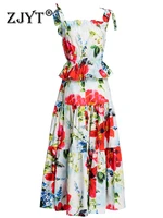 zjyt runway floral print two piece long skirt and top set women summer outfits holiday beach dress suits casual 2022 fashion