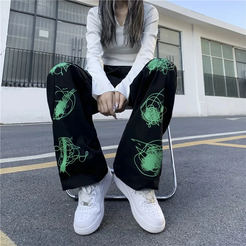 

Повседневные брюки Y2K с принтом на весну и осень, модные спортивные брюки в Корейском стиле с высокой талией, женские брюки в стиле Харадзюку...