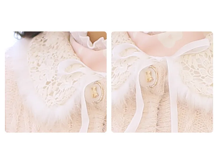 Japan Style Liz Empire Waist Fur Embroidery Lace Collar Cardigan Knitted Sweater Coat Kind of Dress images - 6