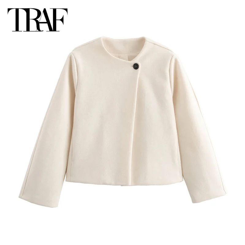 TRAF укороченные шерстяные парки 2024 женская теплая зимняя куртка осеннее