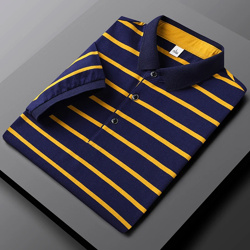 

New Summer Men's Striped Simple Polo Shirt Short Sleeve Thin Lapel Business Cotton Top Fashion Men's 2022 Tops Men Clothing