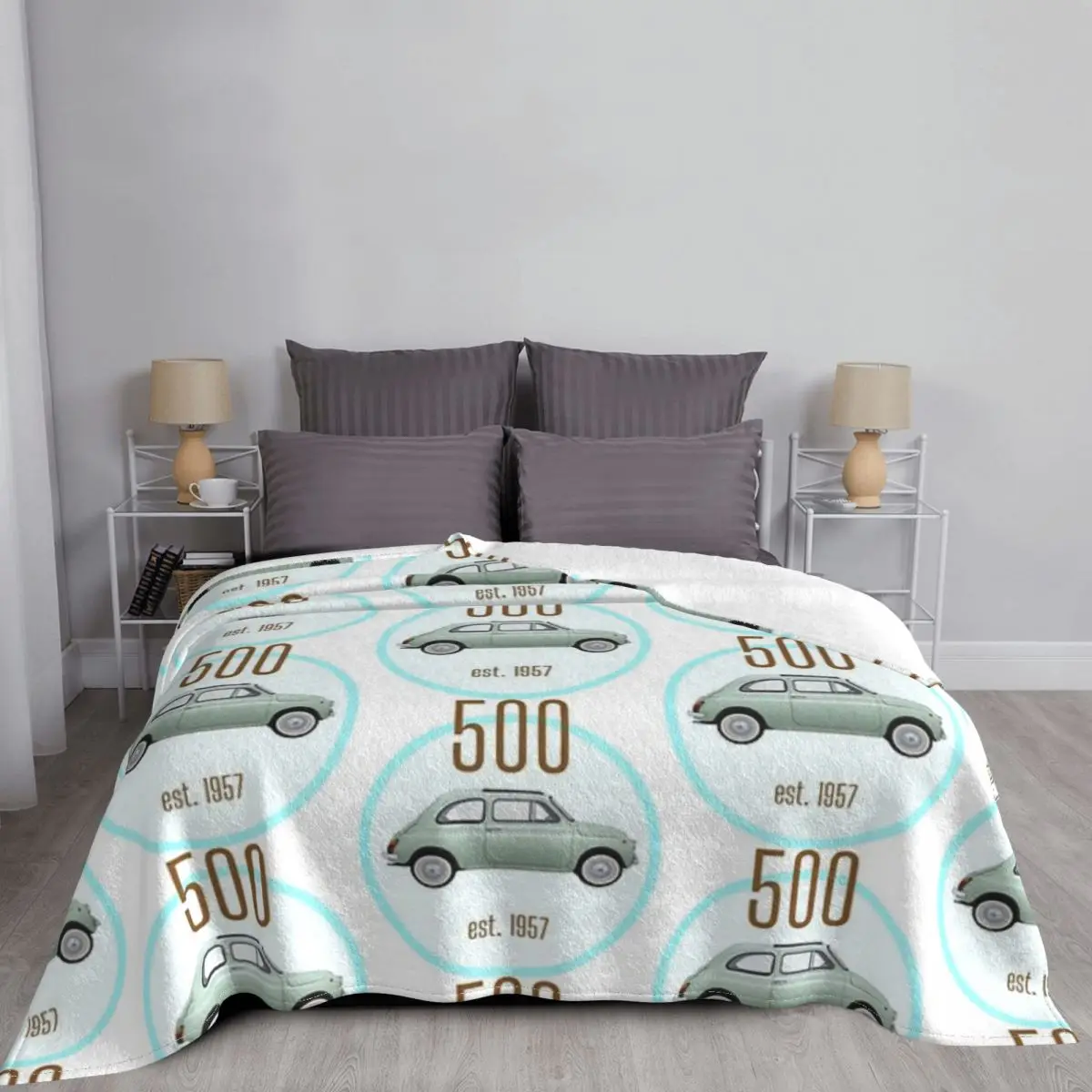 Винтажное одеяло Fiat 500 итальянский автомобиль круглая серая синяя конструкция