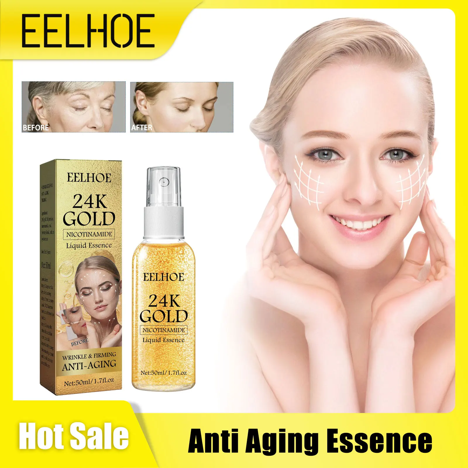 

24K Anti Aging Essence Wrinkles Removal Reduce Fine Lines Lifting Brighten Firming Moisturizing Nourishing Smooth Wrinkle Serum