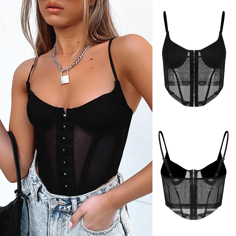

ASDS-Women Lace Camisole Sexy Lace Mesh Transparent Tank Top Backless Skinny Elastics V-Neck Corset