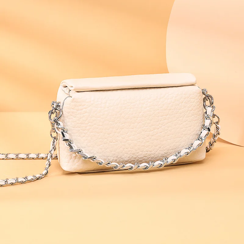 

Leather Chain Bag Women's 2023 New Portable Small Square Bag Fashion First Layer Leather One-Shoulder Crossbody Small Bags