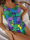 Слитный купальник Peachtan с открытой спиной, женский купальный костюм, купальник с принтом фруктов, женский спортивный купальный костюм, винтажный сексуальный Монокини