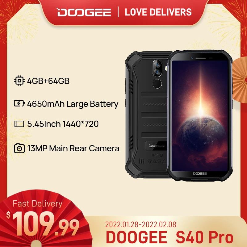 

Смартфон DOOGEE S40 Pro, 4 + 64 ГБ, мобильный телефон, IP68/IP69K