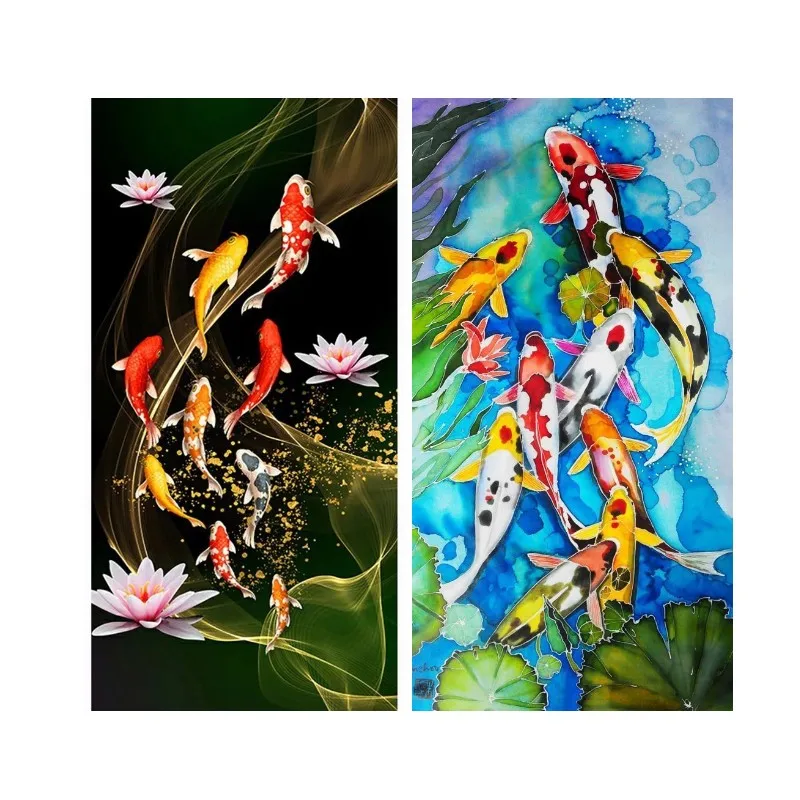 

DIY 5D Diamond Painting Fish Koi Handicrafts Diamond Embroidery Carp and Lotus Flower Scenery Cross Stitch Wall Art Home Decor