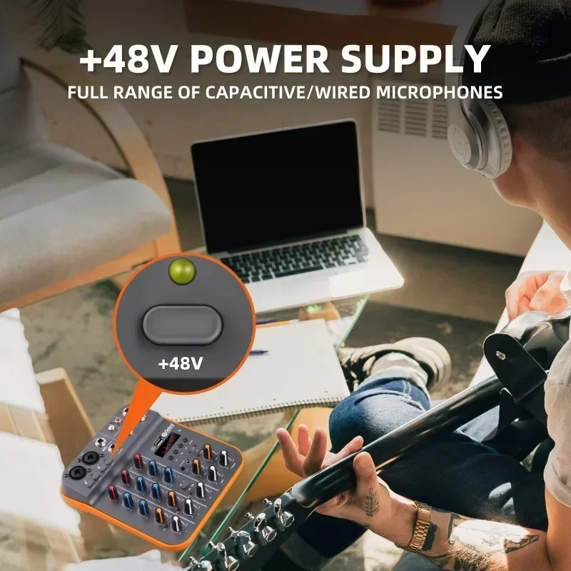 D4M 4-канальный микшер DJ-консоль аудиоинтерфейс с ревербератором Bluetooth 5 0 48 В