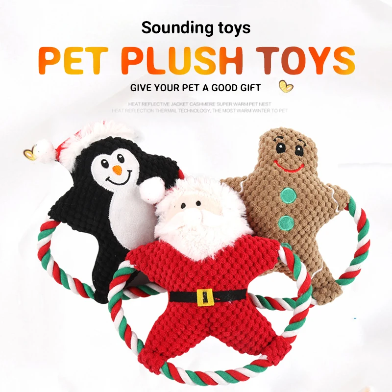 

3PCS Christmas Dog Toys Santa Claus Gingerbread Man Penguin Squeak Chew Teeth Dog Toys Interactive Training Toy Pet Accessories