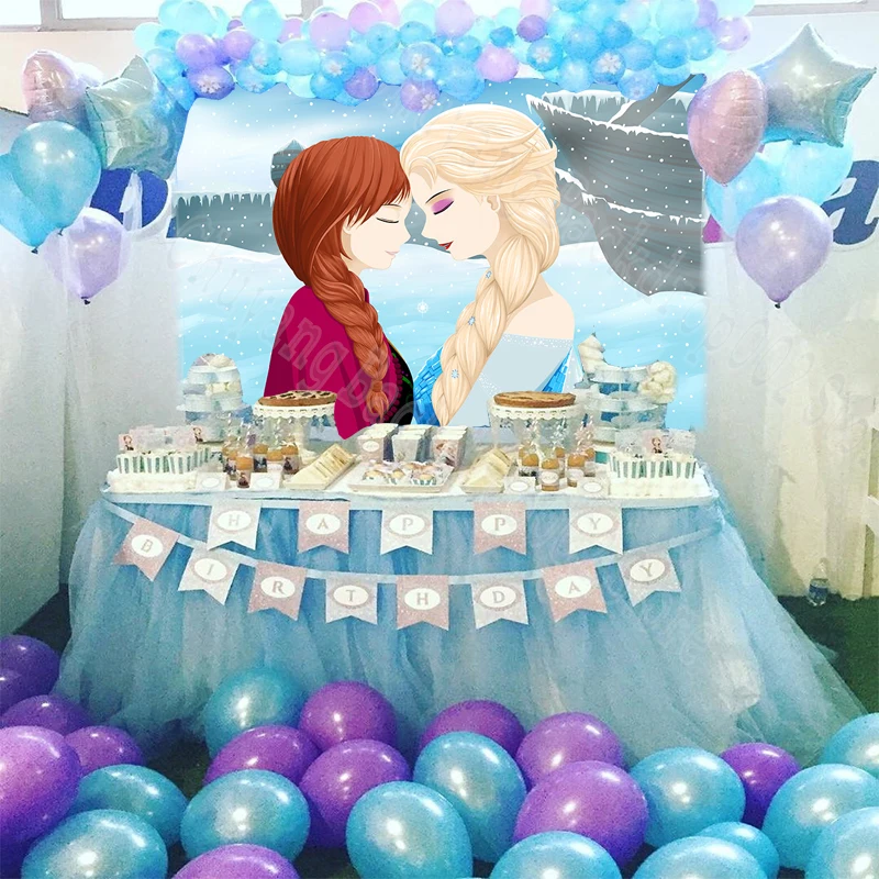 

Disney Cartoon Ice Lake Frozen Anna Elsa Girls Kids Photography Blue Backdrop Custom Product Princess Birthday Photo Background