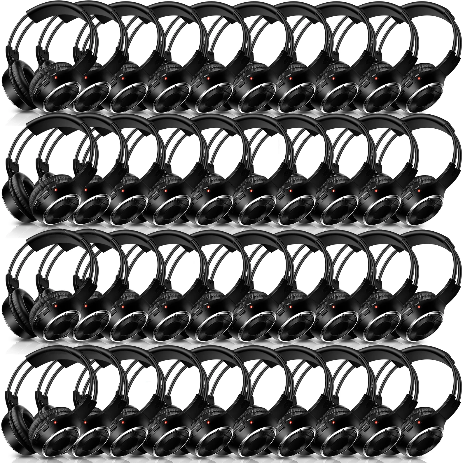 Комплект бесшумных беспроводных наушников для дискотеки включает 40 слуховых складных передатчиков приемников с управлением расстоянием 200 м