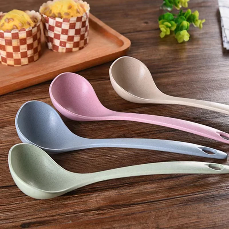 

Кухонная солома пластиковая биоразлагаемая ложка с ручкой, стильная ложка для пшеницы, большая Бытовая японская ложка, длинная ложка