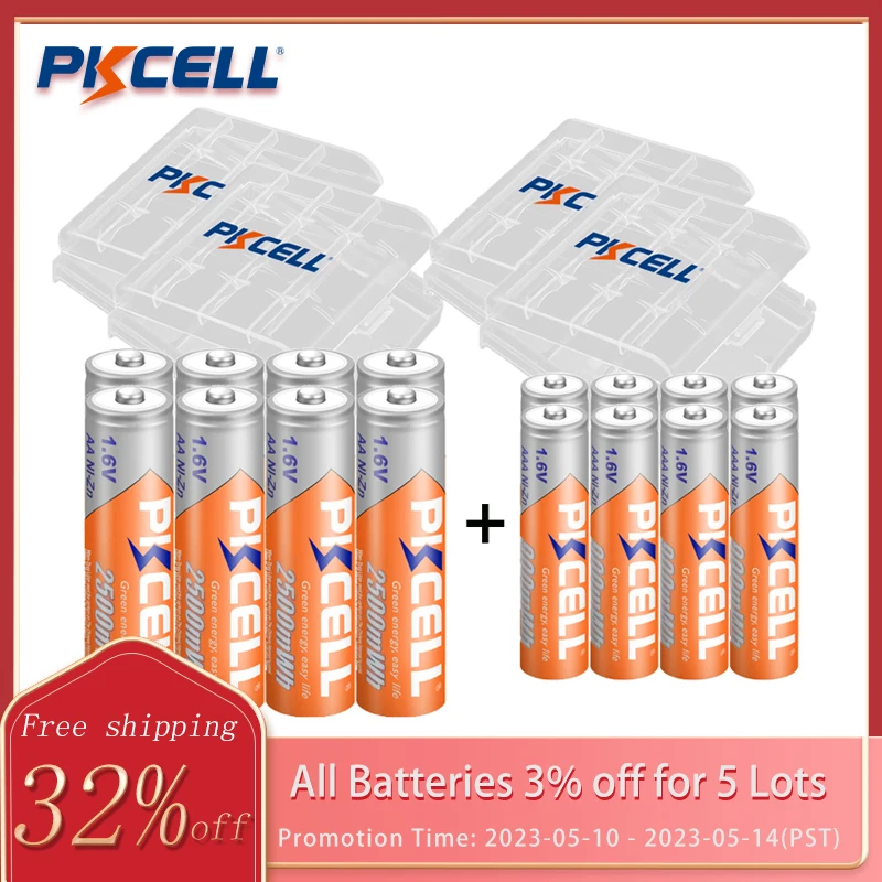 

PKCELL 8PC AA 2500MWH Batteries +8PC NI-ZN AAA 900MWH Battery 1.6V NIZN AAA/AA Rechargeable Batteries with 4 Battery Box Holder