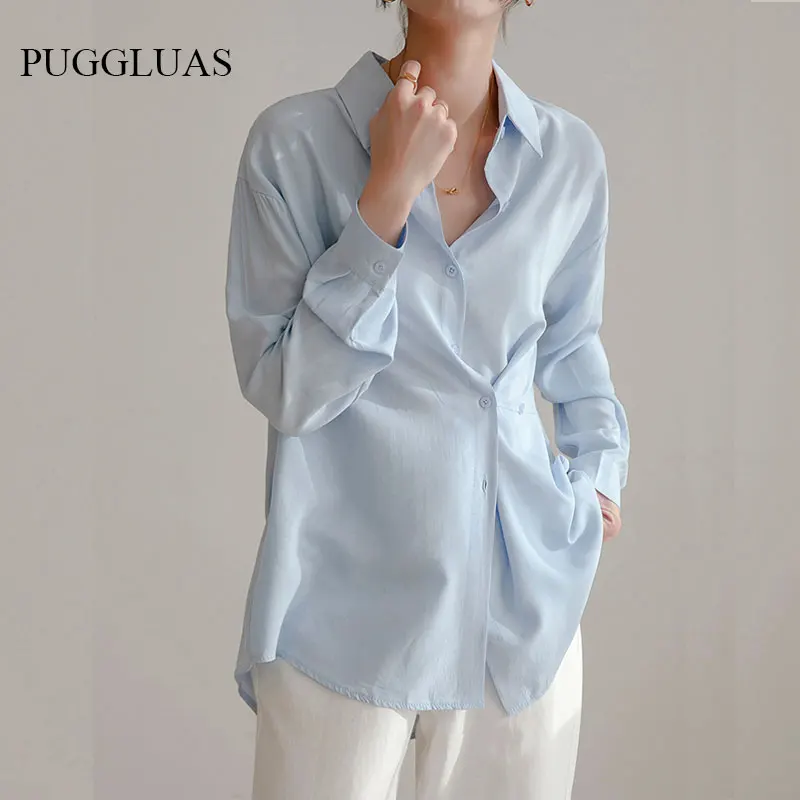 

Women Basic Solid Color Cotton Shirts Long Sleeve Turn Down Collar Elegant Office Ladies Work Wear Button Office Blouses Tops