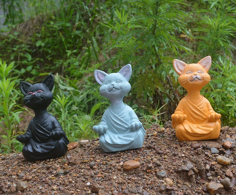 

Семейная садовая Йога, медитация, кошка, Непринужденная поза, скульптура, полимерные украшения, поделки, статуя дзен, украшение для дома
