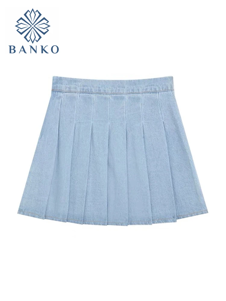 

Harajuku Y2K Denim Mini Pleated Skirt Ladies 2022 Summer High Waist Shorts Skirts Women Fashion Korean A-line Jupe Preppy Style