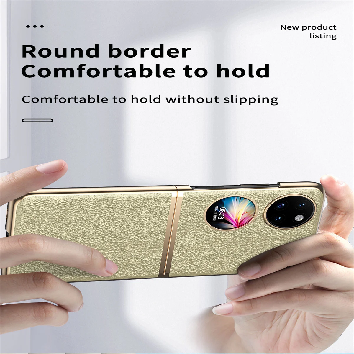 Electroplated Frame Leather Case For Huawei P50 Pocket , Pocket S Folding Case Lightweight,Anti-fall,No Fingerprints
