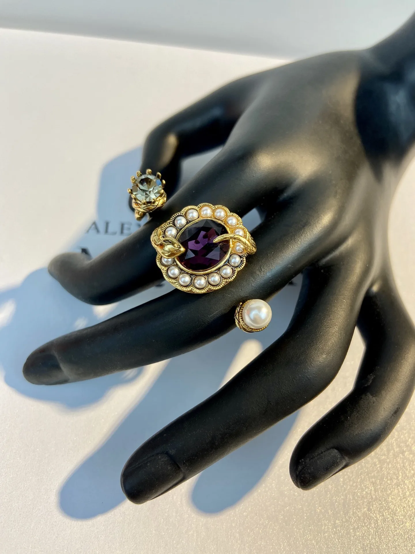 

Brass Vintage Skull Snake Surrounding Guarding Gemstone Ring