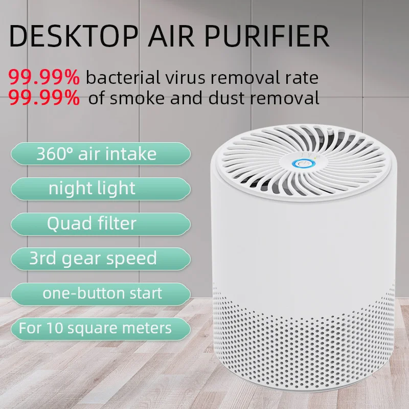 

Бытовой Настольный очиститель воздуха высокоэффективный фильтр HEPA удаляет 99.9% частиц пыли дыма бактерий аллергена pm2.5