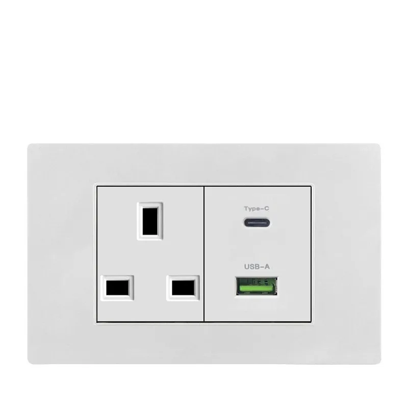 Тип 118 Белый британский стандартный переключатель Панель розеток Двойной USB + C