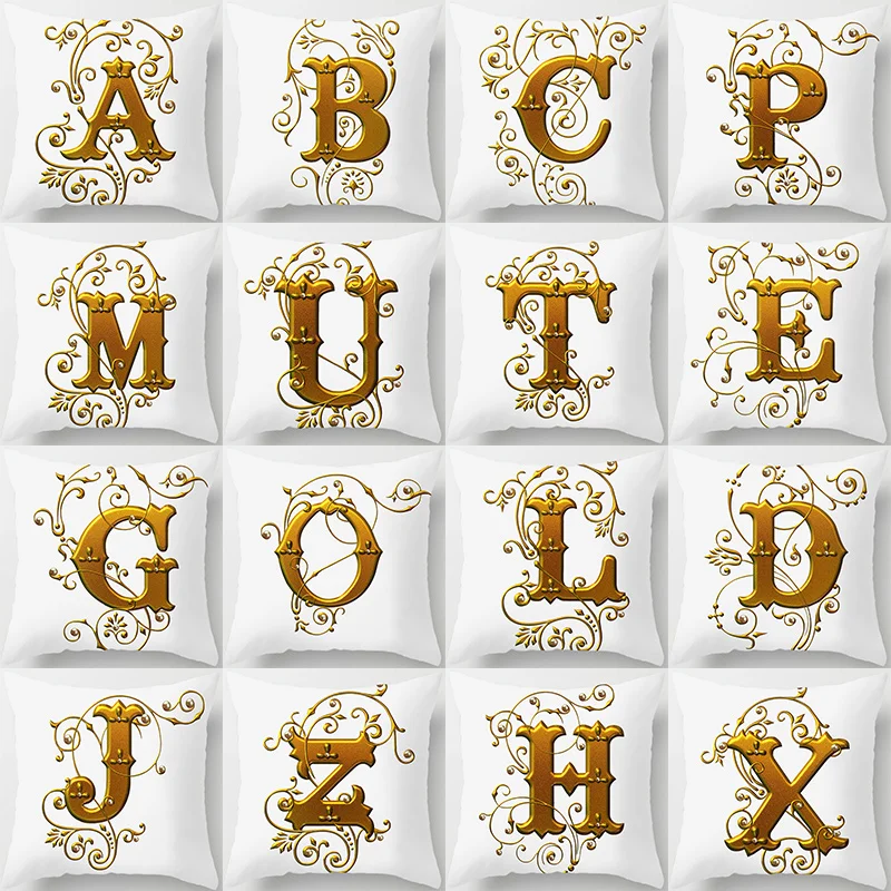 

26 Letters Gold Letters Cushion Cover Polyester Cushion Cover for Living Room Bedroom Home Decor New 2022 Pillow Covers DIY