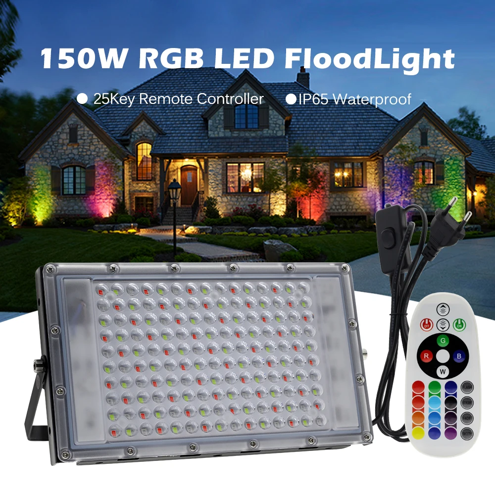 Светодиодный RGB-прожектор 150 Вт IP65 уличный прожектор 220 В переменного тока