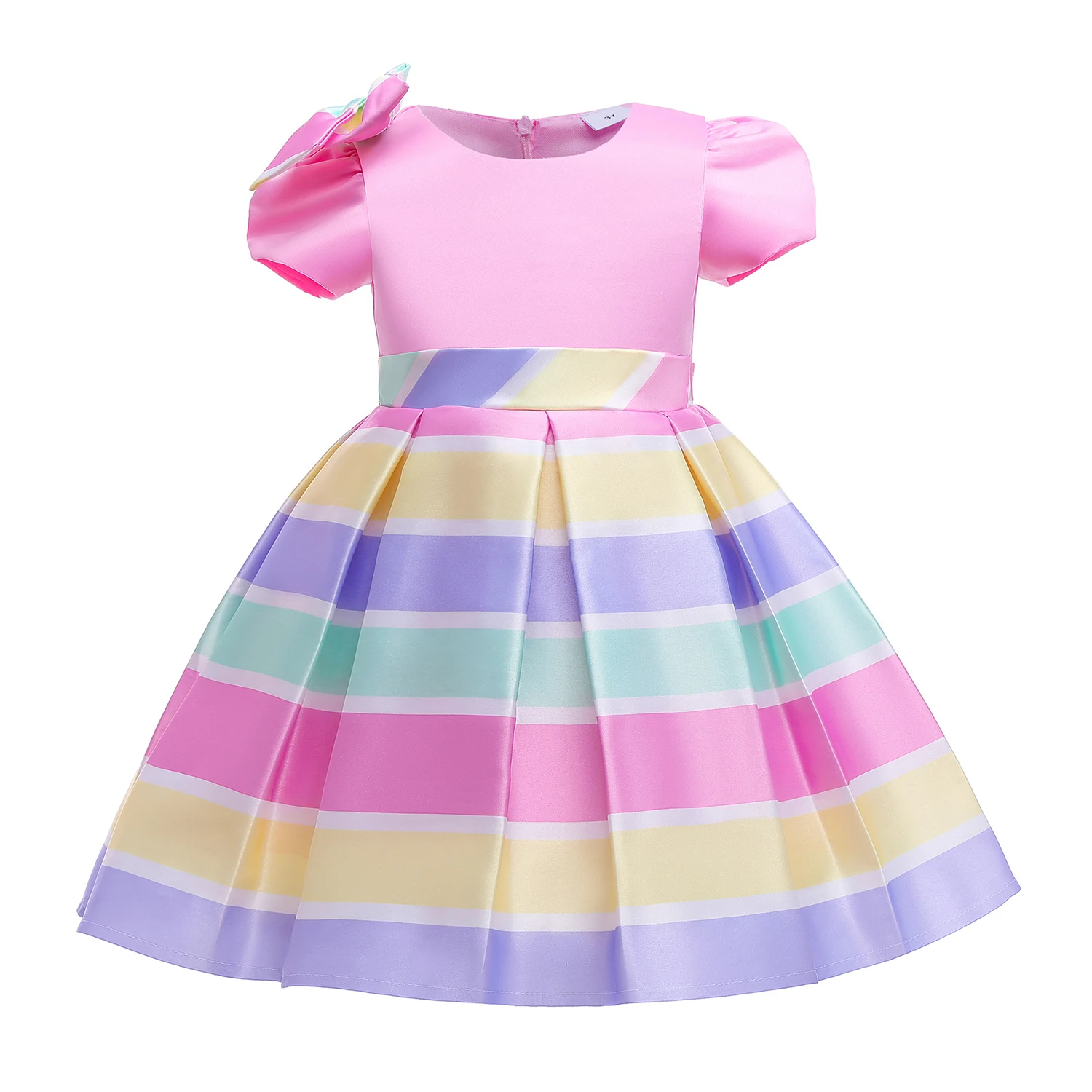 

New Birthday Christmas Party Children Clothes Girl Baby Dress Autumn Baby Princess Candy-colored Striped Hem Dress For Girl