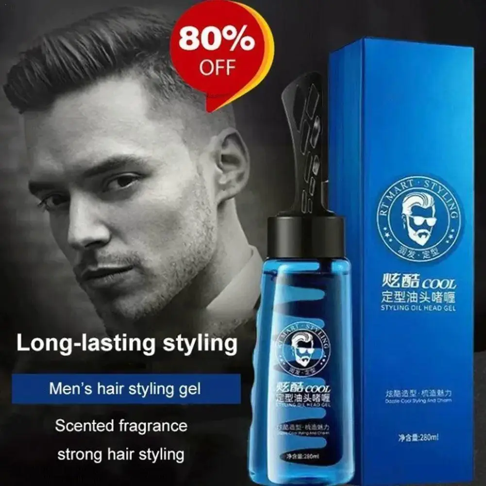 Men's Styling Oil Hair Gel Gel In 1 Oil Hair Care Comb Gel Wax Lasting Styling Styling Comb Men's Tooi Fluffy Hair Hair Aft U4B8