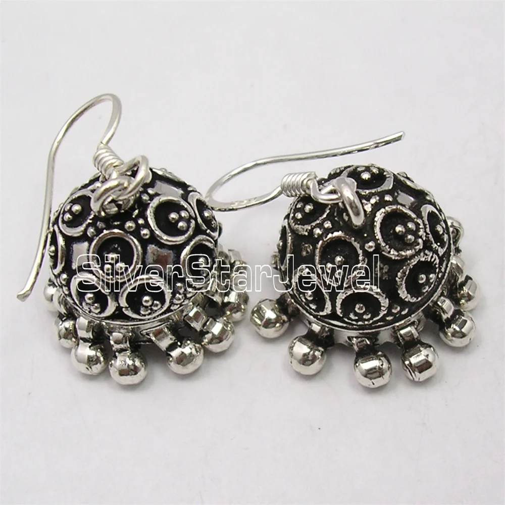 

Oxidized Metal Dangle Earrings 1.3" Ethnic Jewelry