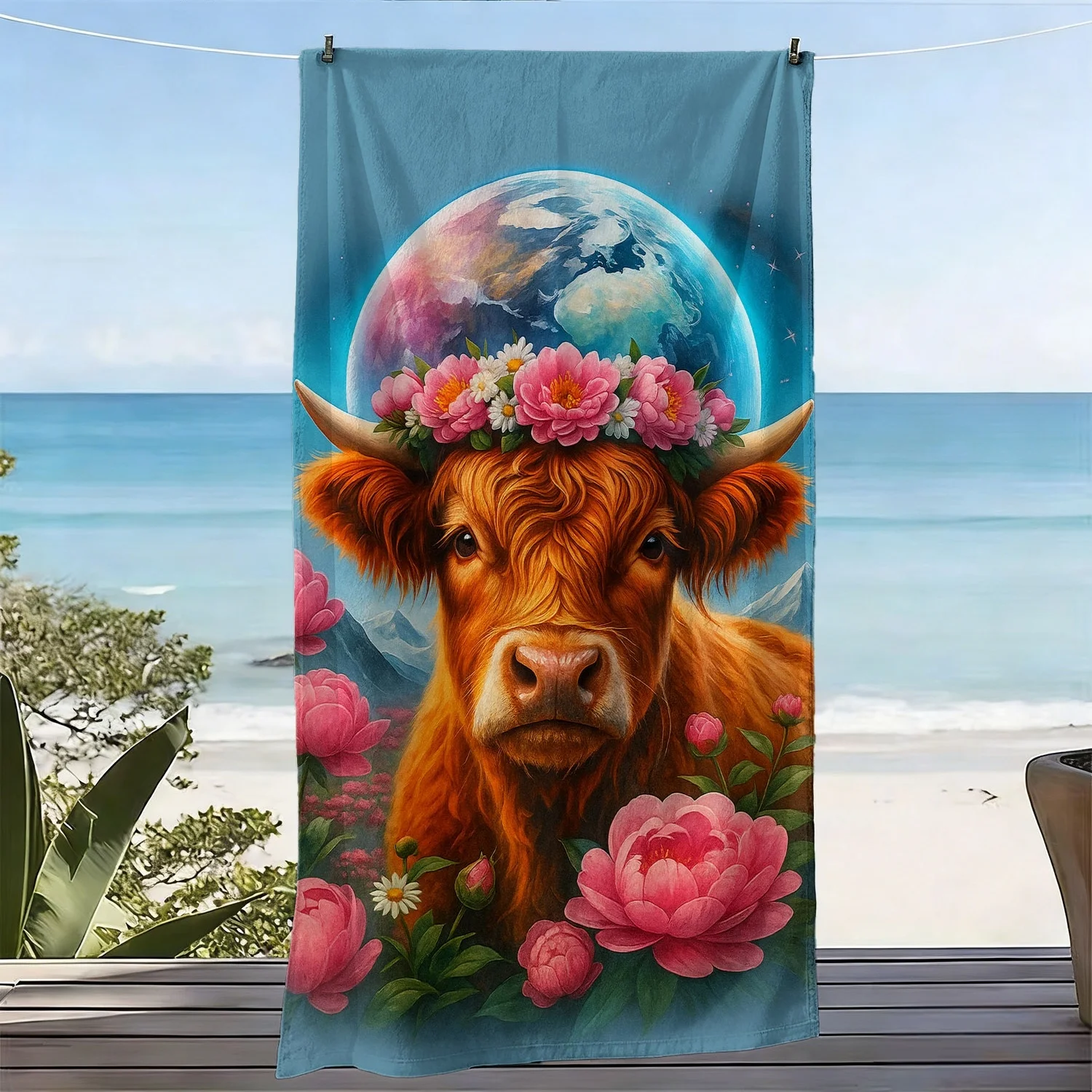 Фото Пляжное полотенце Starfield Heights Cattle Theme из полиэфирной микрофибры, очень впитывающее, подходит для плавания и поездок на пляж. №1
