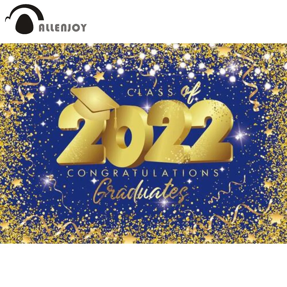 

Allenjoy класс 2022 поздравления градиент Вечеринка фон синие золотые блестящие ленты Выпускной боке мальчишник Кепка Фотофон