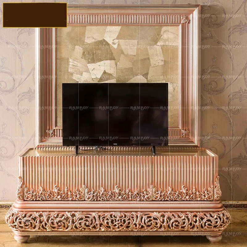 

European TV cabinet solid wood carved palace living room bedroom locker French furniture wall indoor court