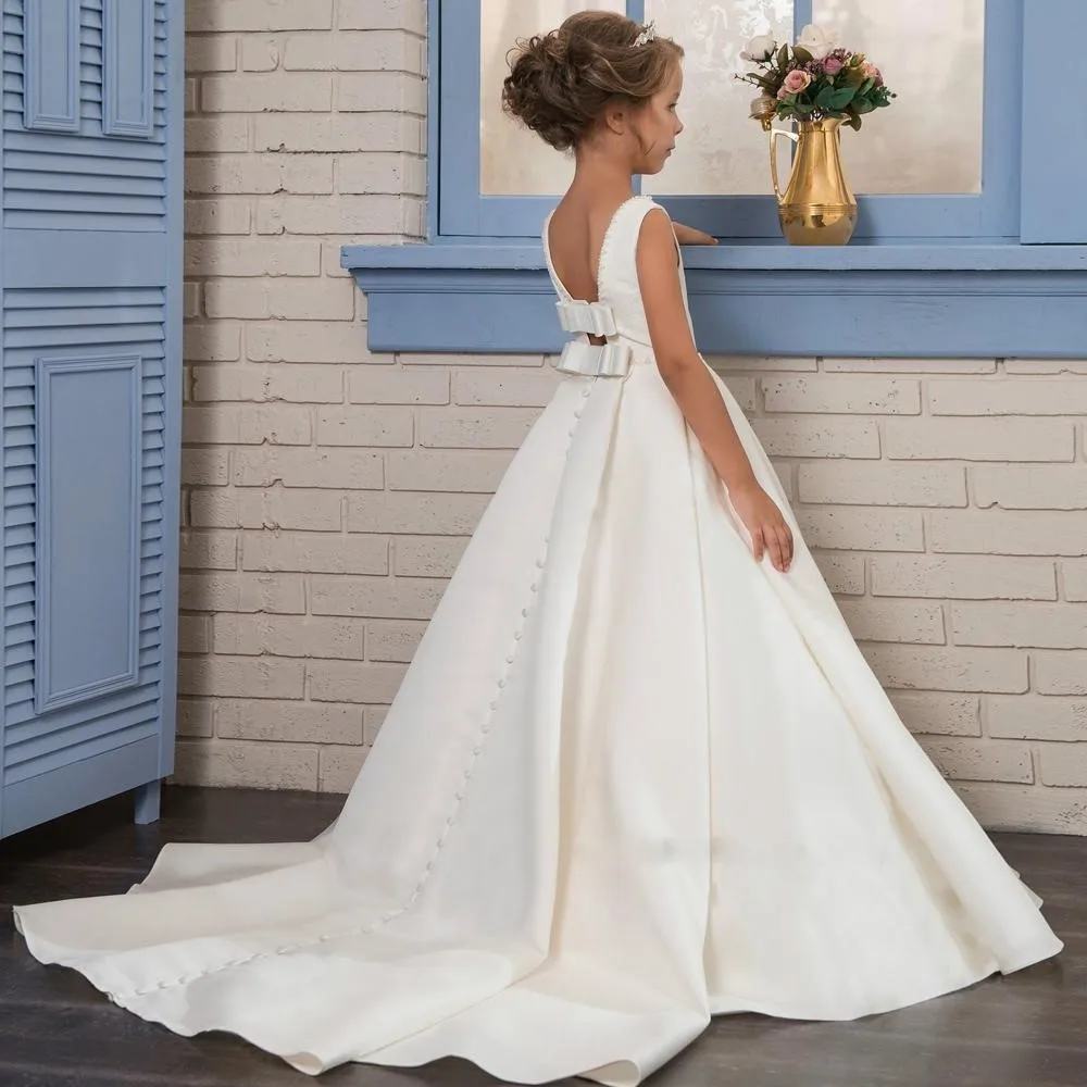 

Элегантное Белое длинное бальное платье с поясом и воротником-ложкой для конкурса красоты священного крещения свадьбы бальное платье для девушек банкетное вечернее платье для причастия