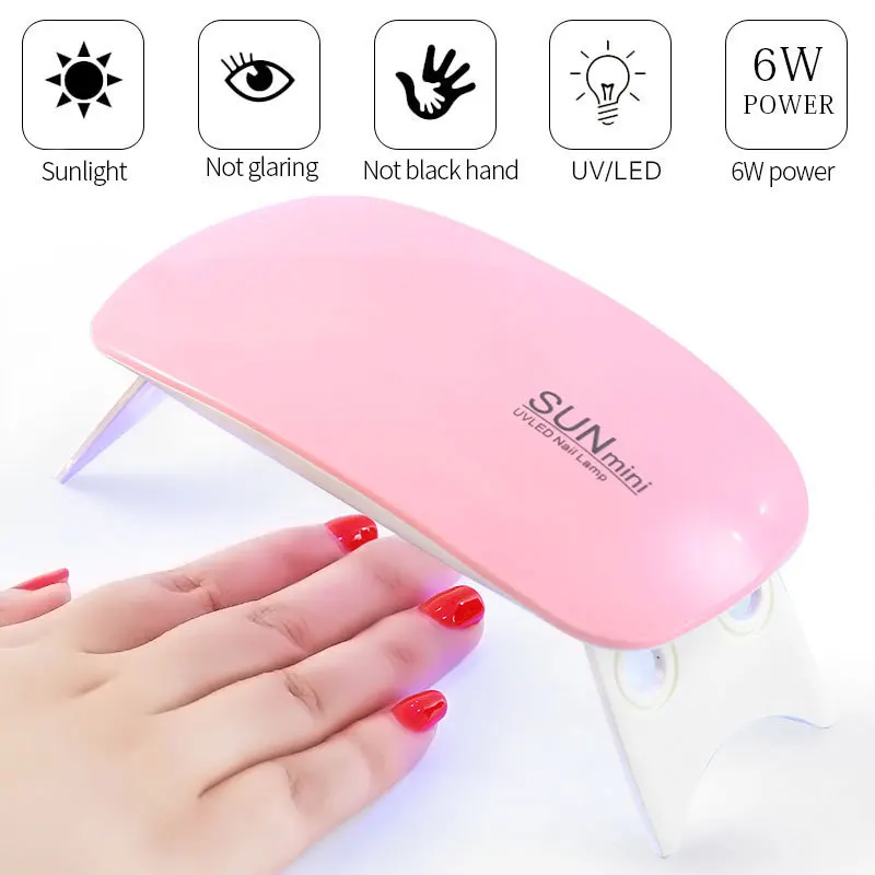 

6W Mini Nail Lamp UV LED Gel Polish Cured Pink White Nail Dryer Machine Portable USB Cable Home Nails Dry Tool for Gel Varnish