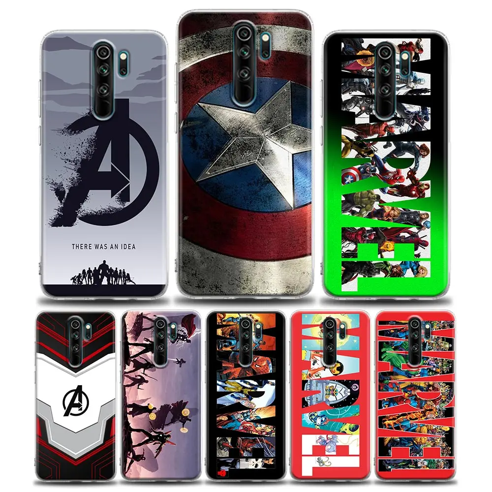 

Heros Logo Marvel Clear Funda Coque Phone Case for Redmi Note 7 8 9 10 5G 8T Pro 8 8A 7A 9A 9C K20 K30 K40 Y3 10X 4G Case Capa