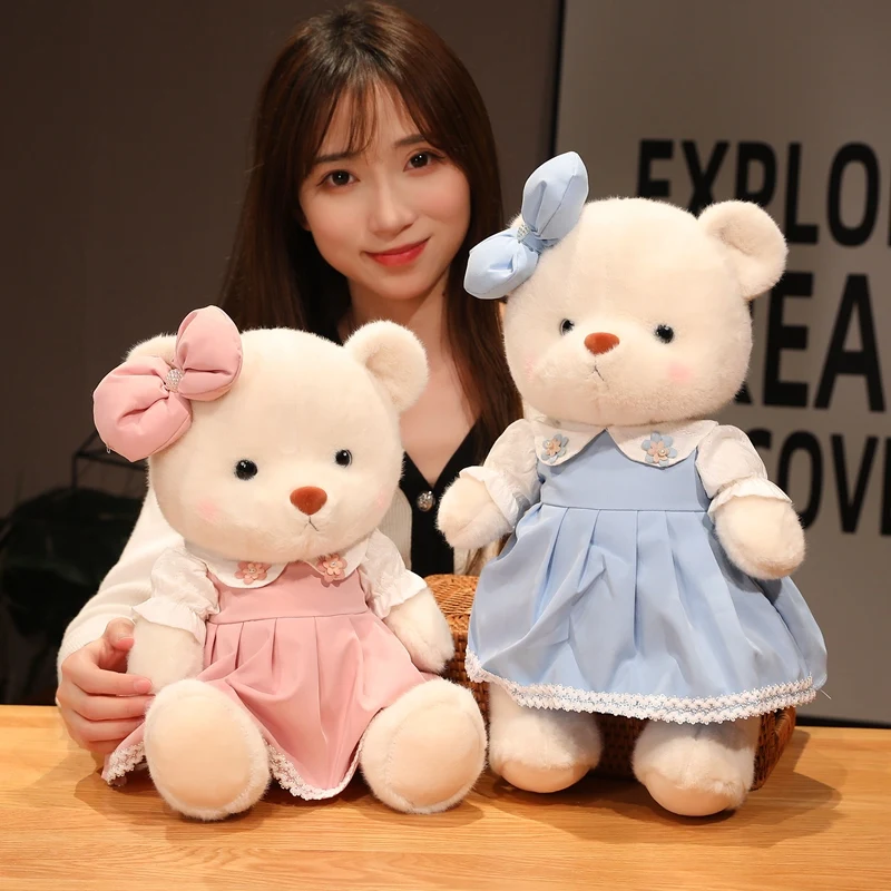 

30/40cm Cute Teddy Bear With Lace Dress Bownet Plush Toys Stuffed Soft Animals Doll For Kids Girls Birthday Valentine's Gifts