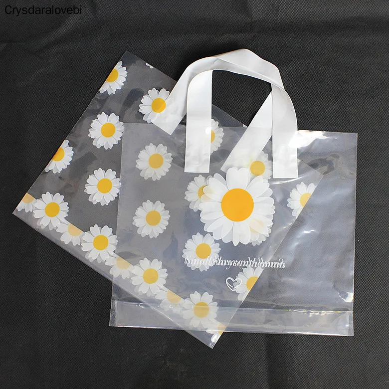 

50pcs Thick Large Little Daisy Plastic Gift Bags Christmas Wedding Party Favor Bag Fruit Food Packaging Storage Bags