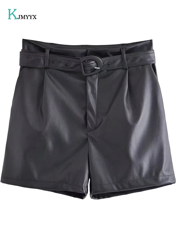 

2022 Summer New Women's Shorts Natural Sheepskin Leather Fashion Women's Shorts Design Real Slim Hips Black