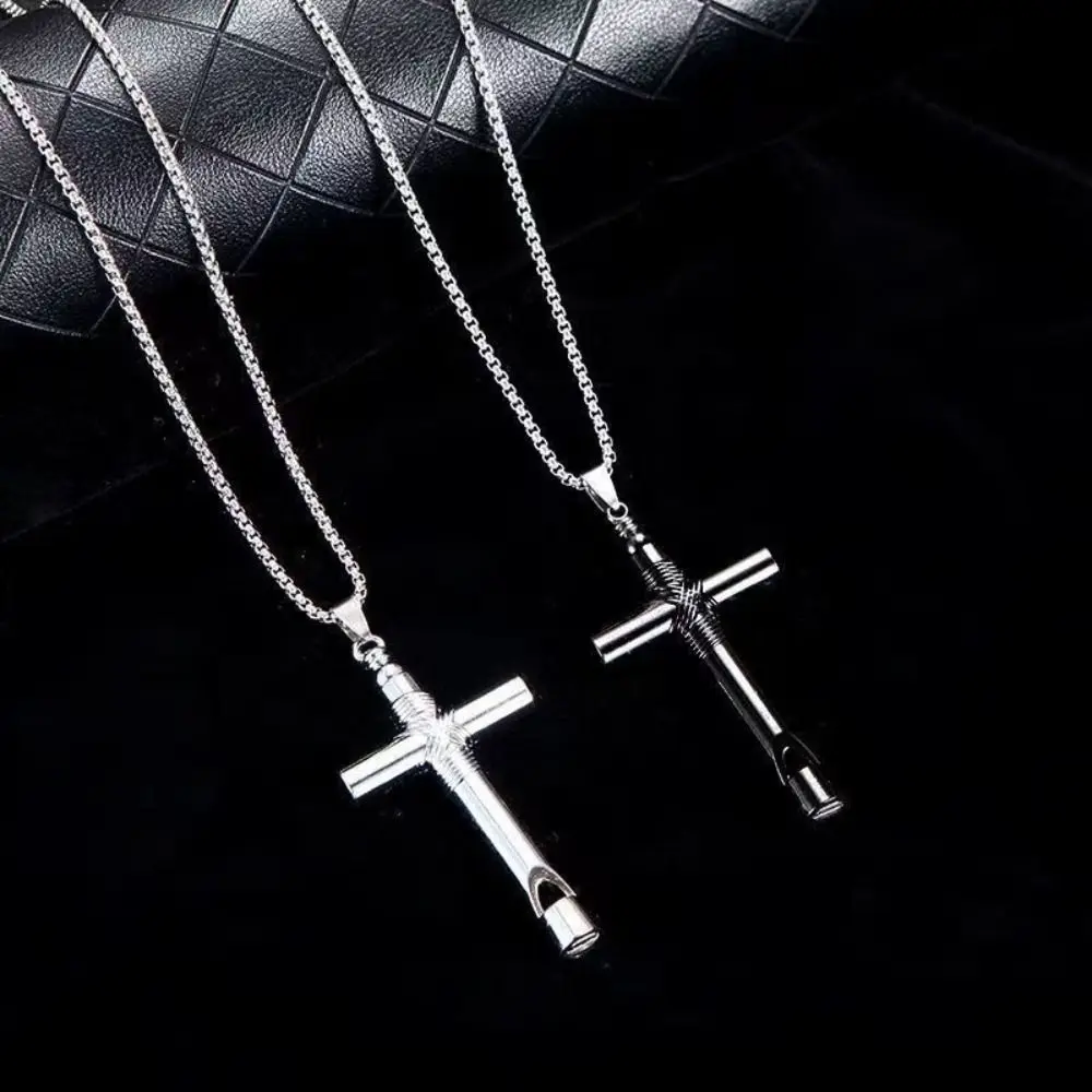 

Whistle Necklace Cross Pendant Hell Girl Anime Jewelry Gothic Alloy Black Silver Color Metal Gift For Teenager Boy Girl