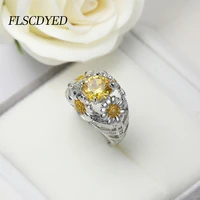 flscdyed vintage boho chrysanthemum design rings for women men 2022 fashion party silver color finger jewelry girl couple gift