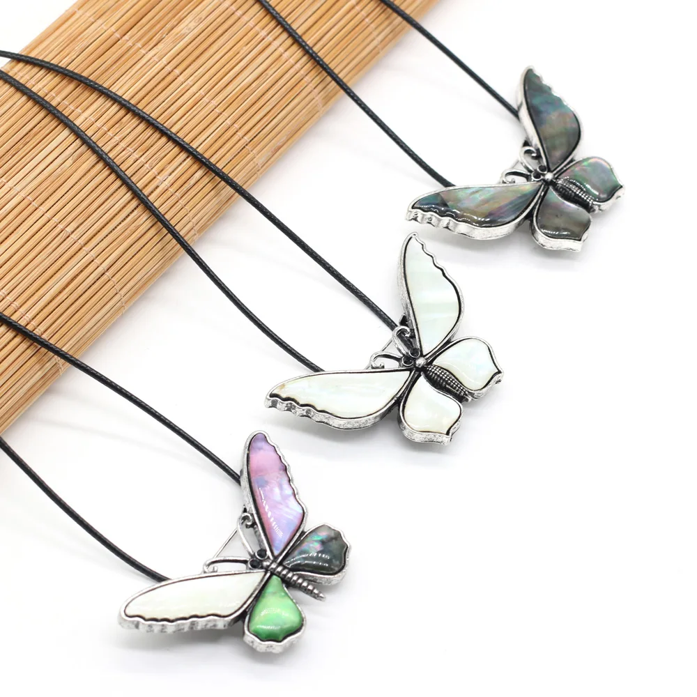 

yachu Natural Shell Abalone White Alloy Butterfly Pendant Necklace For Jewelry Making DIY Necklaces Accessories Charm Gift Decor