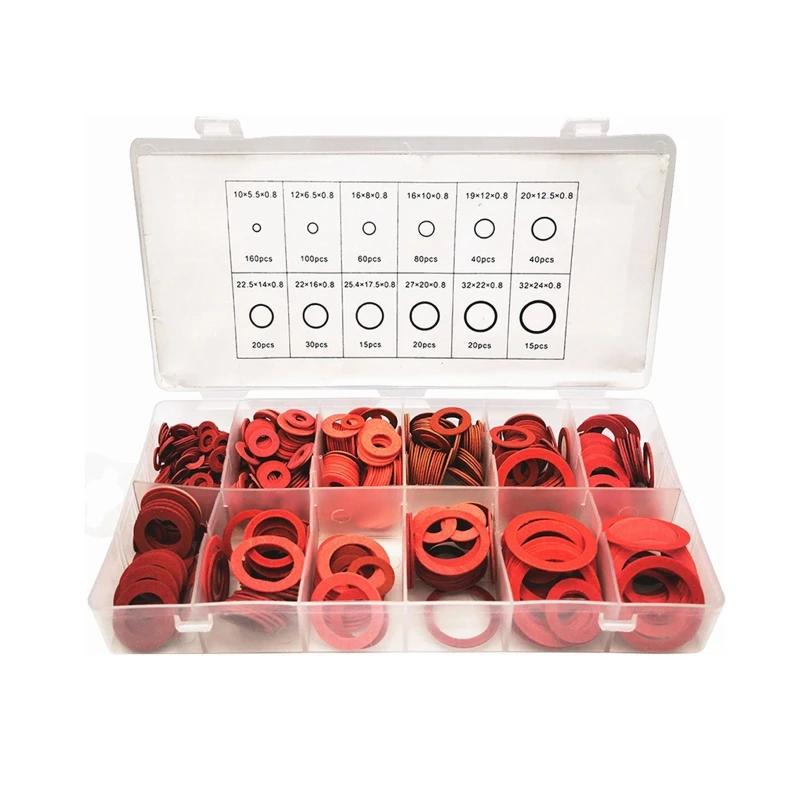 

600pcs/box Red Steel Paper Flat Washers Assortment Kit Metric Sealing Washers