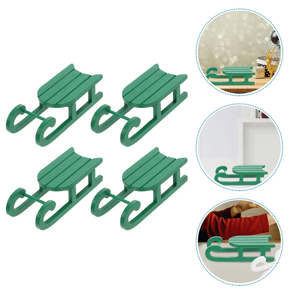 

4pcs Christmas Sleigh Craft Pendants Small Wooden Sleigh Hanging Adornments