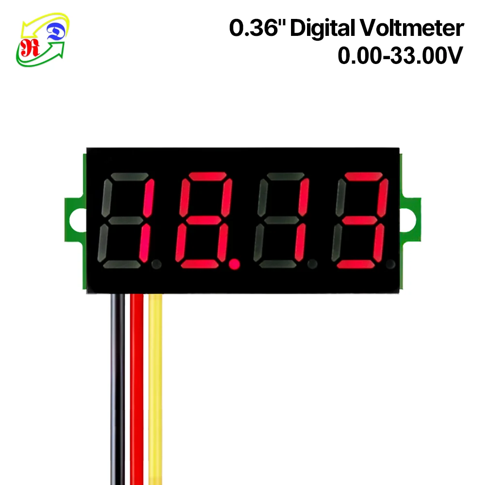 Миницифровой вольтметр 4 бита 0,36 дюйма для отображения напряжения 0-33 В с трёхжильным подключением дисплея LED цвета [10 штук / лот].