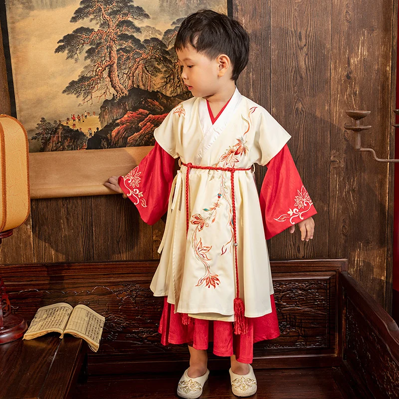 New Hanfu children's improved embroidery national style ancient clothes spring boys' national style Tang suit